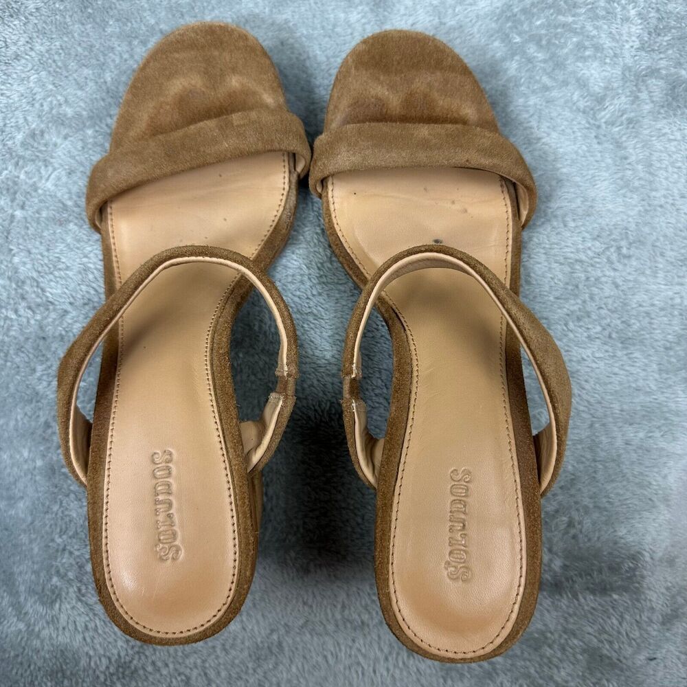 Soludos Block Heel Suede Sandals Womens 8.5 Tan Brown‎ Good Mule Two Strap - Picture 5 of 5